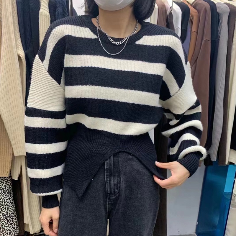 Áo Len Kẻ Ngang Dài Tay + Váy Xếp Ly Dáng Ngắn Phong Cách Hàn Quốc AC056 ICC Official Store