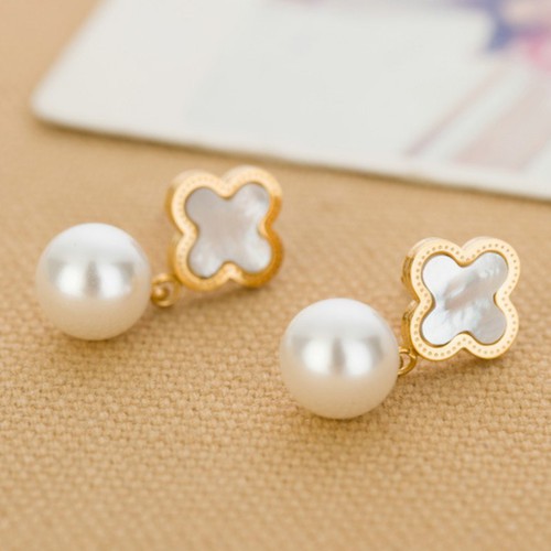 Bông Tai Cỏ 4 Lá Xà Cừ Titan Ko Đen TT 3520