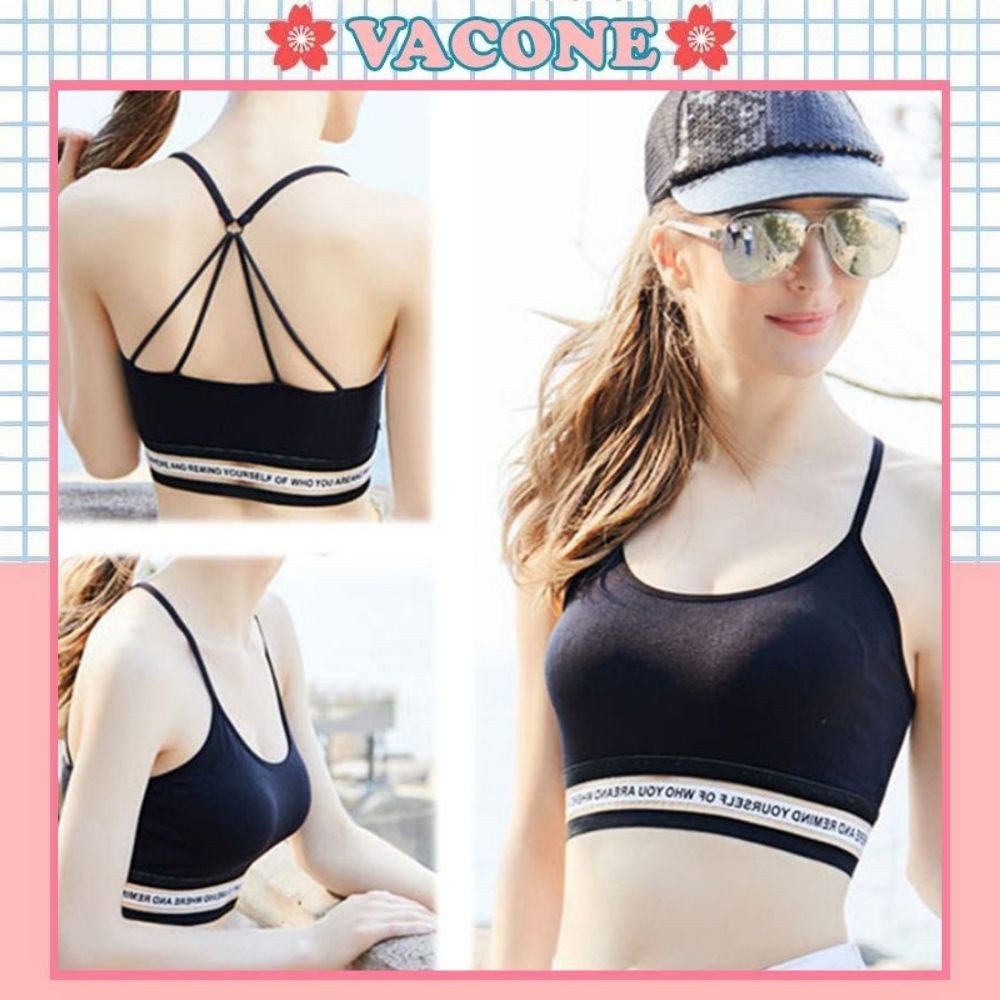 Áo bra nữ Vacone dây đan chéo tập gym viền chữ BR15