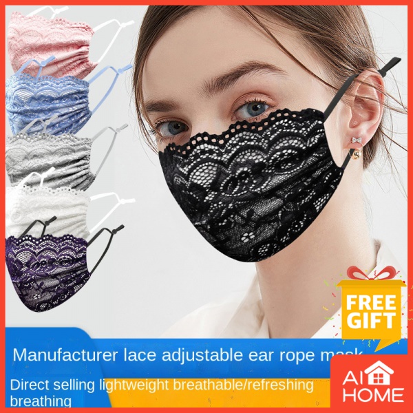 Khẩu Trang Hai Lớp Phối Ren Mỏng Thoáng Khí Thời Trang Mùa Hè Cho Nữ