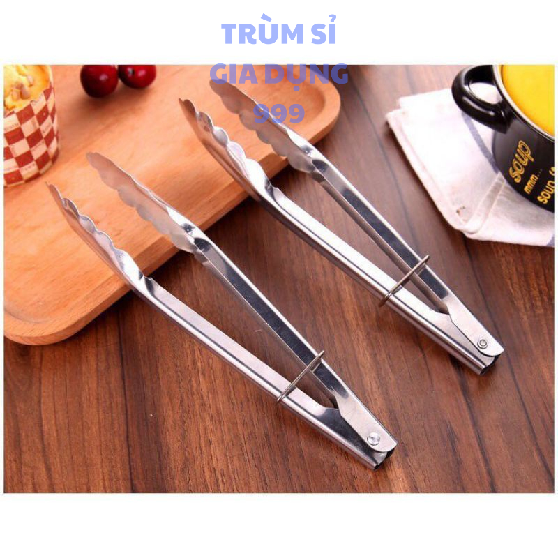 kẹp gắp thức ăn có khóa gài bằng inox, dụng cụ kẹp gấp thức ăn, gắp đá , gắp nóng, gắp đồ nướng cho gia đình mini