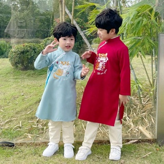 Áo dài bé trai thêu hình hổ SƠN MỘC LÂM cho Tết Nhâm Dần 2022_Beekidsmemory