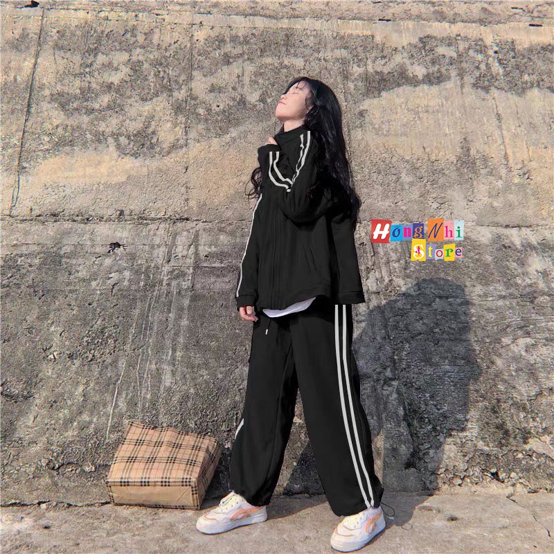 Set Bộ Thể Thao Oversize Ulzzang Unisex Áo Khoác Tay Dài Quần Jogger Dài Màu Đen Cao Cấp - MM