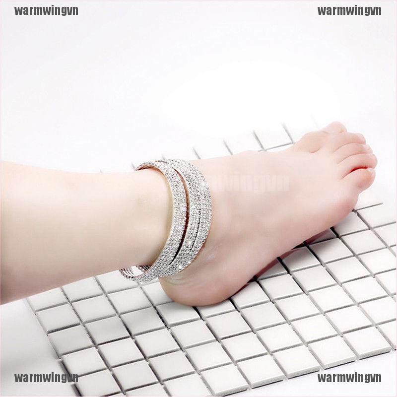 Multilayer Row Crystal Rhinestone Stretch Beach Anklet Chain Bracelet Jewelry ingvn | BigBuy360 - bigbuy360.vn