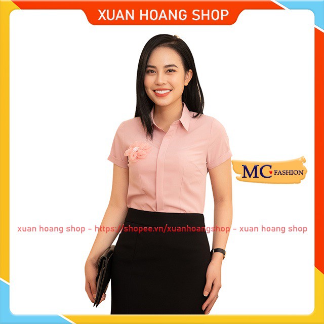 Áo Sơ Mi Nữ Cộc Tay Công Sở Đẹp Mc Fashion, Size Đủ, Chất Liệu Lụa Mát, Màu Hồng, Trắng, Vàng, Có Hoa Cài Ngực A650