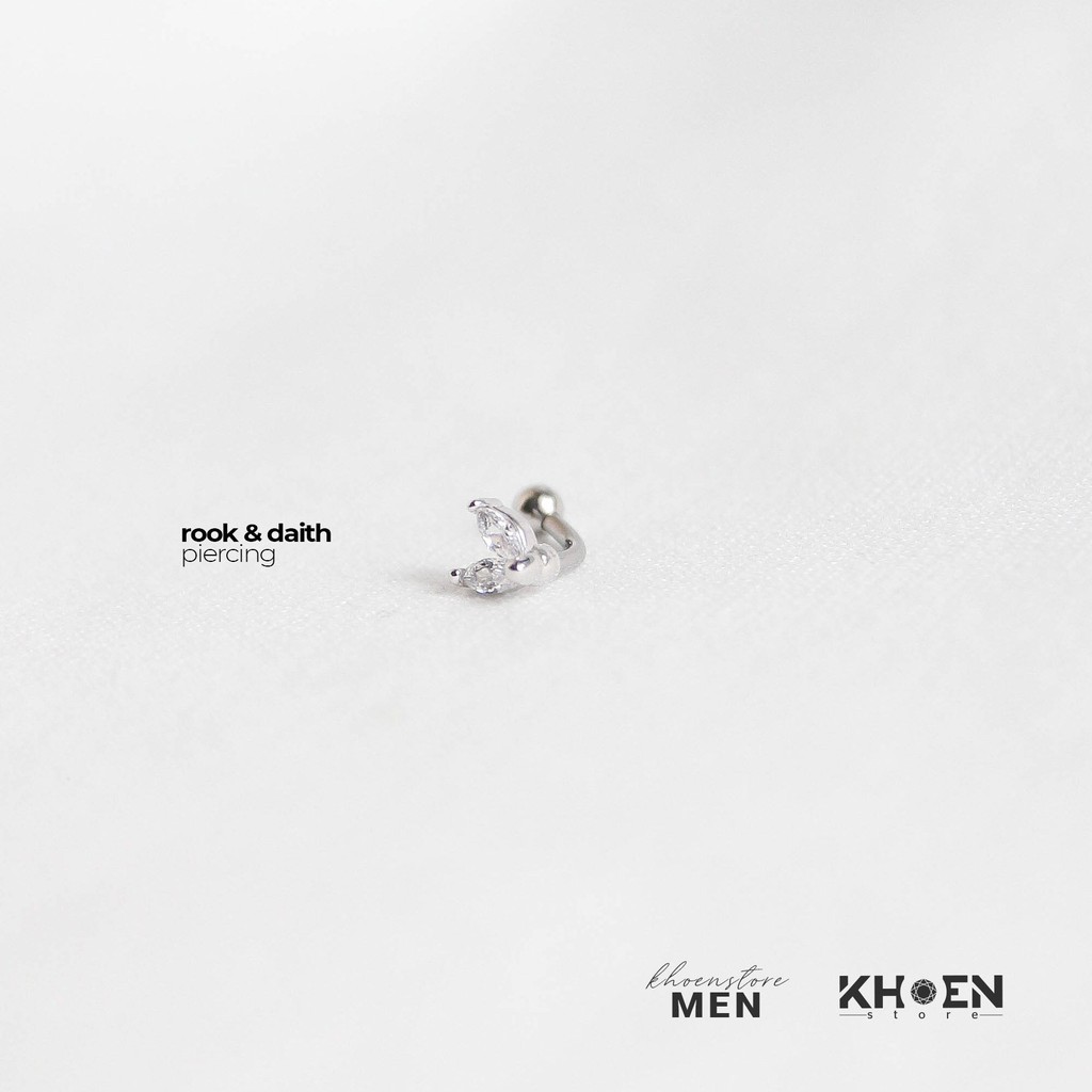 Khuyên tai Hai lá zircon Cong vị trí Rook và Daith