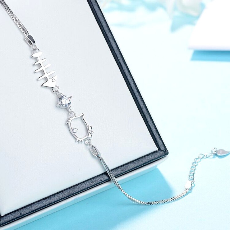 Vòng Tay Bạc S925 Mèo Hello Kitty Xinh Xắn | Khuyên Tai Nữ Trang Sức Bạc Thời Trang