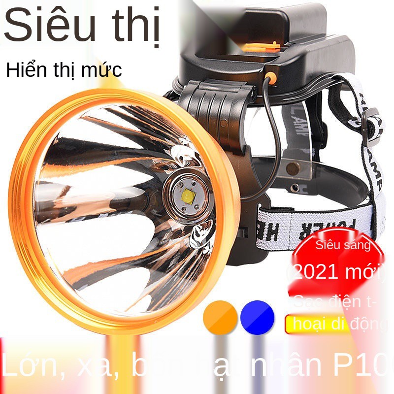 2021 Đèn pha LED siêu sáng ánh mạnh có thể sạc lại 4 lõi P100 tầm xa Xenon P90 gắn đầu của thợ câu cá đêm