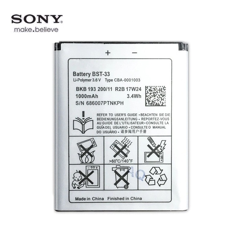 PIN SONY ERICSSON BST-33, DÙNG CHO CÁC DÒNG K800i, K810i, C702, C903, F305, G900, K550i, K630i, K660i, W100I, T700, T715