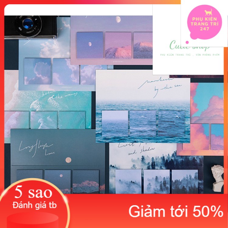 Giấy ghi chú đẹp, xinh xắn, chủ đề Mây, Trời và Biển