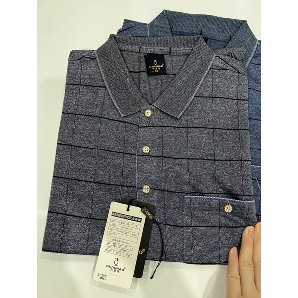 Áo thun Nam Trung Niên mẫu kẻ ô ảnh thật