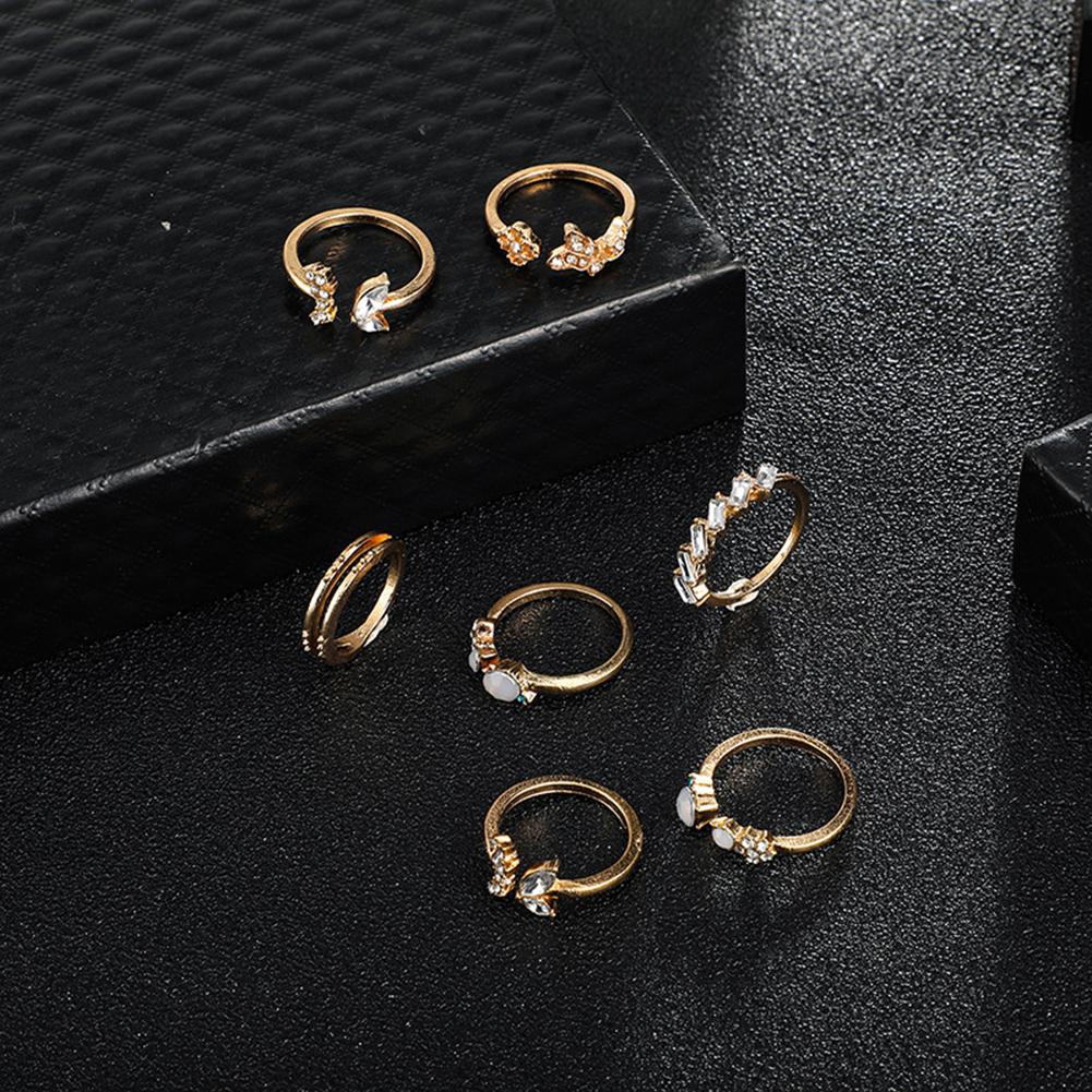 💝HY Thời trang mới 7 chiếc / bộ Nhẫn Vàng Màu sắc tối giản Bướm hoa Nhẫn nữ Trang sức Quà tặng