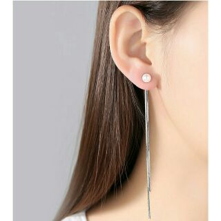 Khuyên tai ngọc dây dài tua rua đeo 2 kiểu