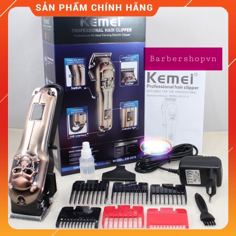 Tông Đơ Cắt Tóc Kemei 2618 Cao Cấp - Thân Thép Chuyên Nghiệp Dành Cho Barber