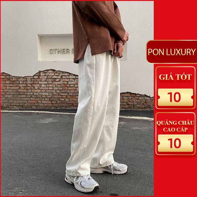 Quần jean baggy ống rộng màu trắng nam nữ rộng lưng chun ponluxury hà nội