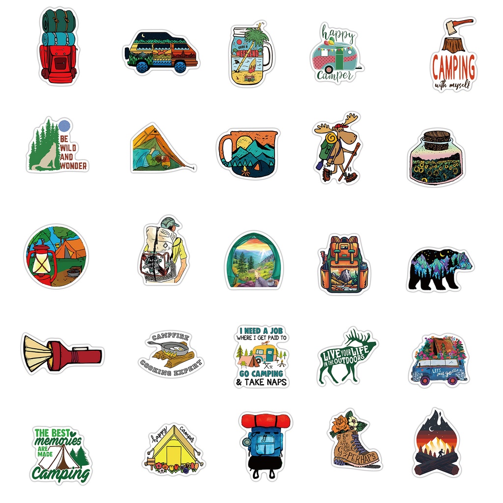 Set 50 Stiker dán chủ đề camping-CD02