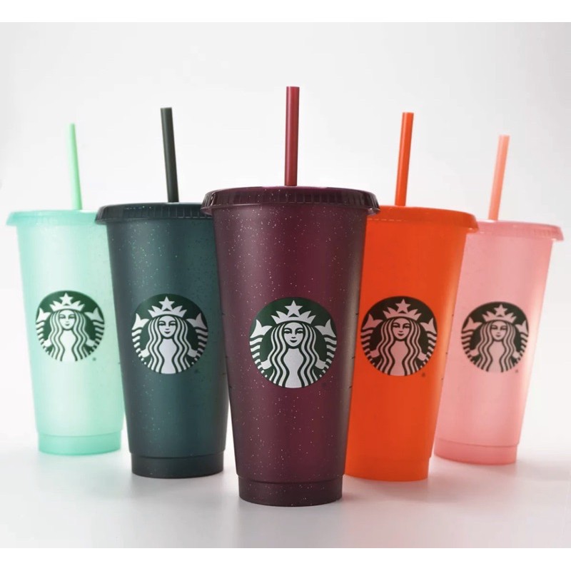 Bộ 1 / 5 Ly Uống Nước STARBUCKS Bằng Nhựa Dung Tích 24Oz Kèm Nắp Và Ống Hút