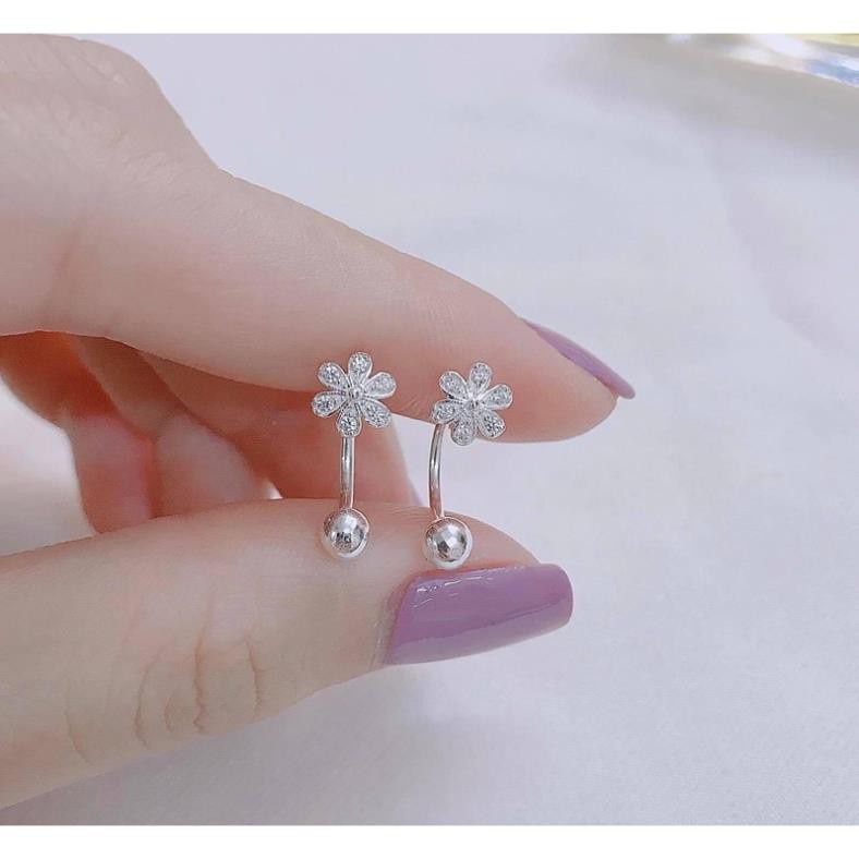 khuyên tai bạc nữ Linh silver, Bông tai chốt vặn dáng cong hình hoa năm cánh dịu dàng