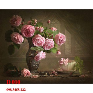 [Mã SKAMLTSM9 giảm 10% đơn 99K] D010 - Tranh sơn dầu số hóa Lọ hồng Pháp đã căng khung sẵn và dầu phủ bóng