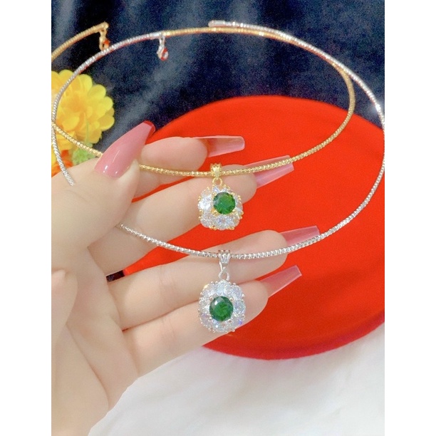 Kiềng cổ mặt đính đá xanh dát vàng 18 dát bạch kim cao cấp mẫu mới về