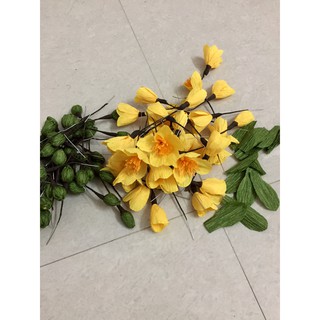 Hoa mai rời từ giấy nhún 50 bông 50 nụ 100 lá chỉ 120k