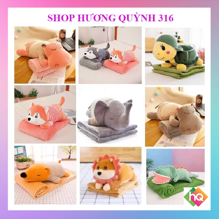 (HQ)Bộ chăn gối văn phòng Cua xinh, Trâu xinh, Khủng long đáng yêu. Hương Quỳnh