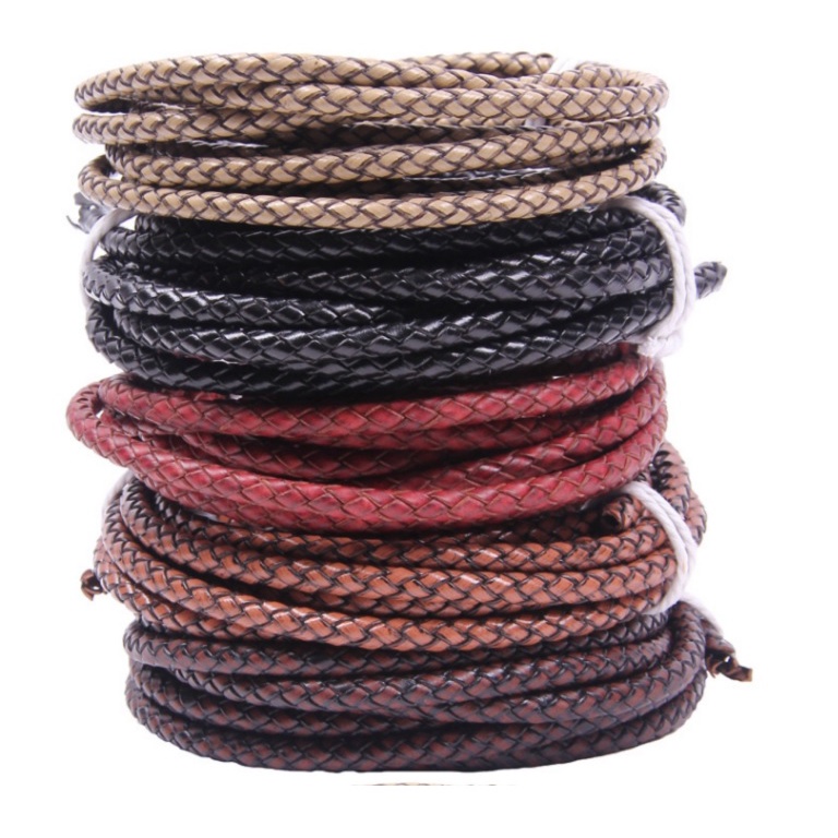 Dây da bò đan tròn vintage vòng đeo tay, dây túi - phụ kiện, phụ liệu làm đồ da handmade