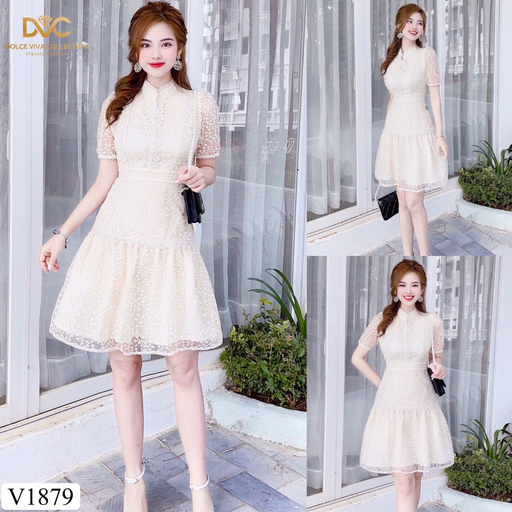 Váy ren kem thiết kế V1879 - MIA STORE (Kèm ảnh thật trải sàn do shop tự chụp)