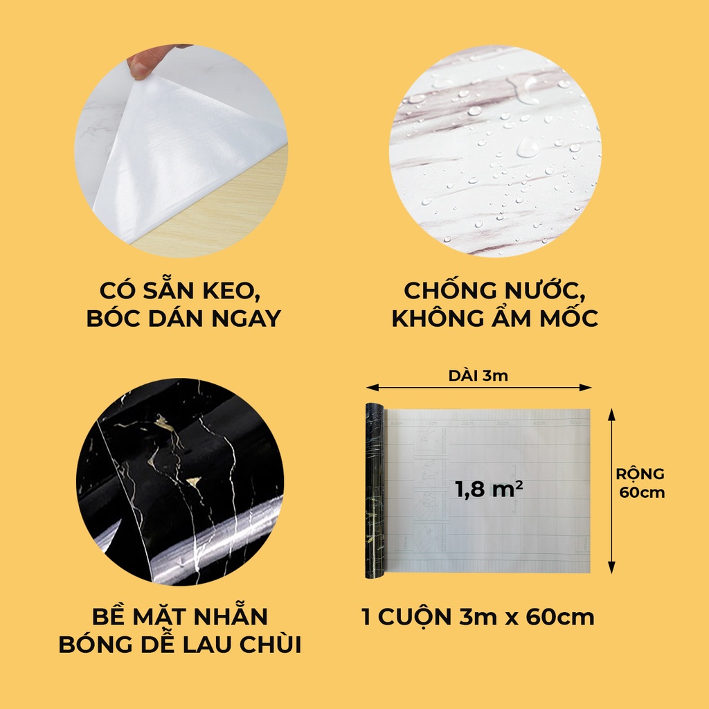 Giấy decal dán bếp vân đá Meeli Decor chống dầu mỡ dán tường giả đá sẵn keo dễ dán, kt 3m x 60cm, ME12