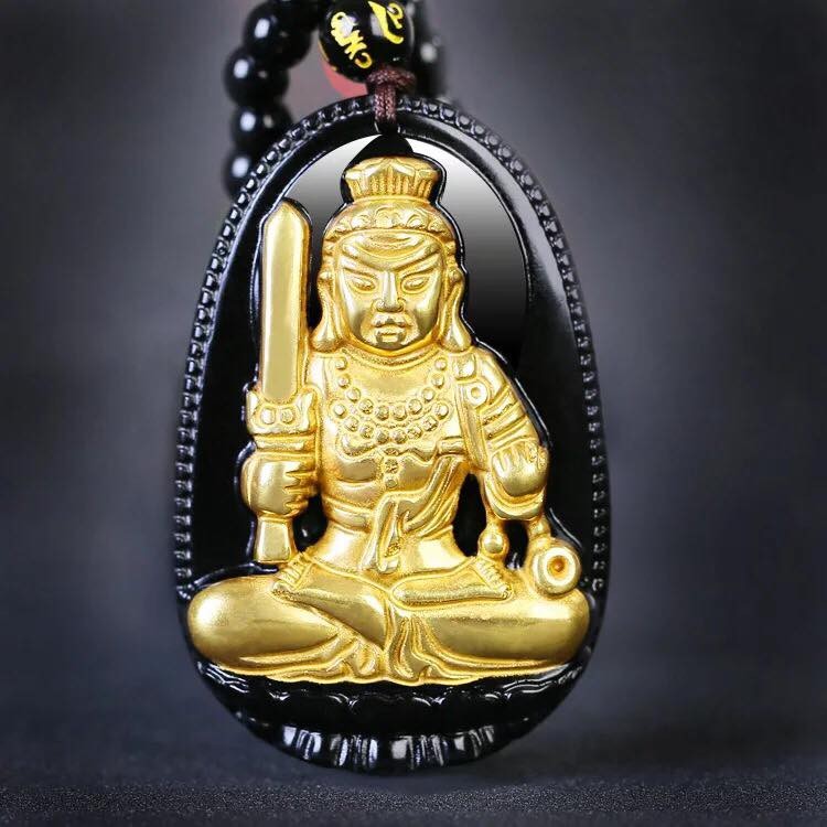 [SALE] Dây chuyền mặt VÀNG Phật Bất động Minh vương Độ ĐÁ OBSIDIAN Tuổi Dậu DC51
