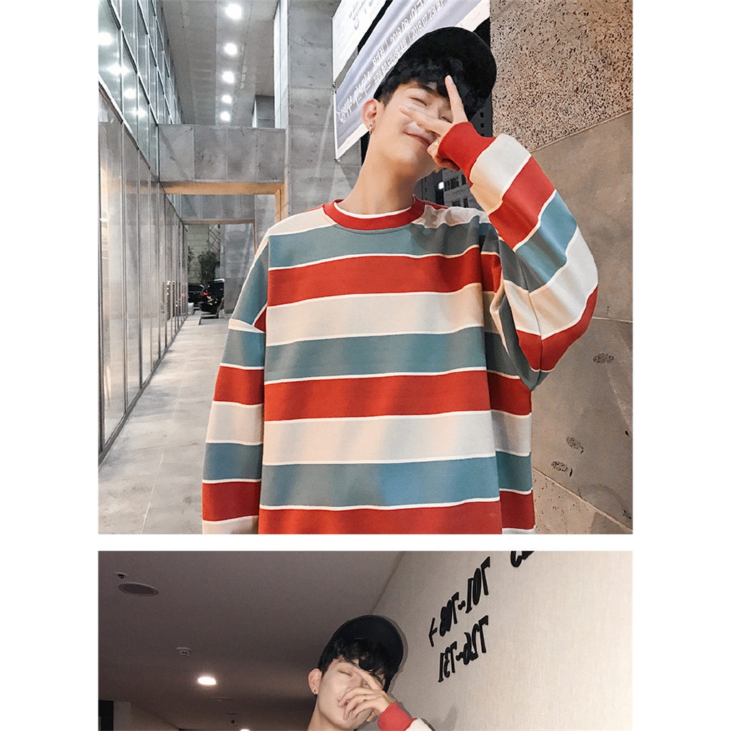 Áo thun tay dài kẻ sọc thời trang mùa thu cho nam | BigBuy360 - bigbuy360.vn