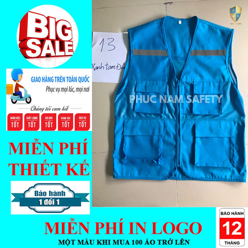 Áo bảo ghi lê phản quang màu xanh tam đảo, áo ghi lê, đồng phục kỹ sư, BHLĐ Phúc Nam