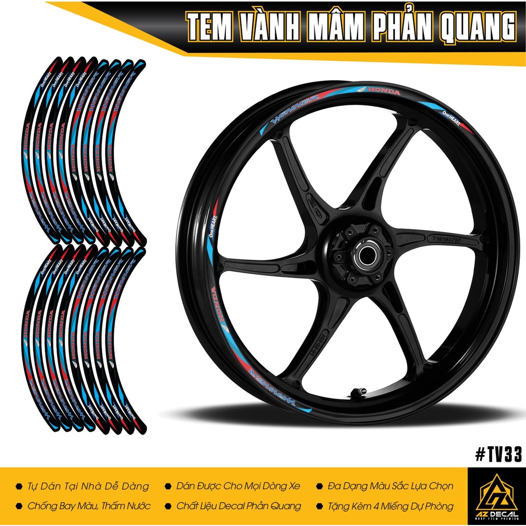 Tem Dán Vành Xe Winner Phản Quang Honda Winner | TV33 | Decal Mâm Xe Máy Chống Nước, Dễ Dán, Bám Chắc