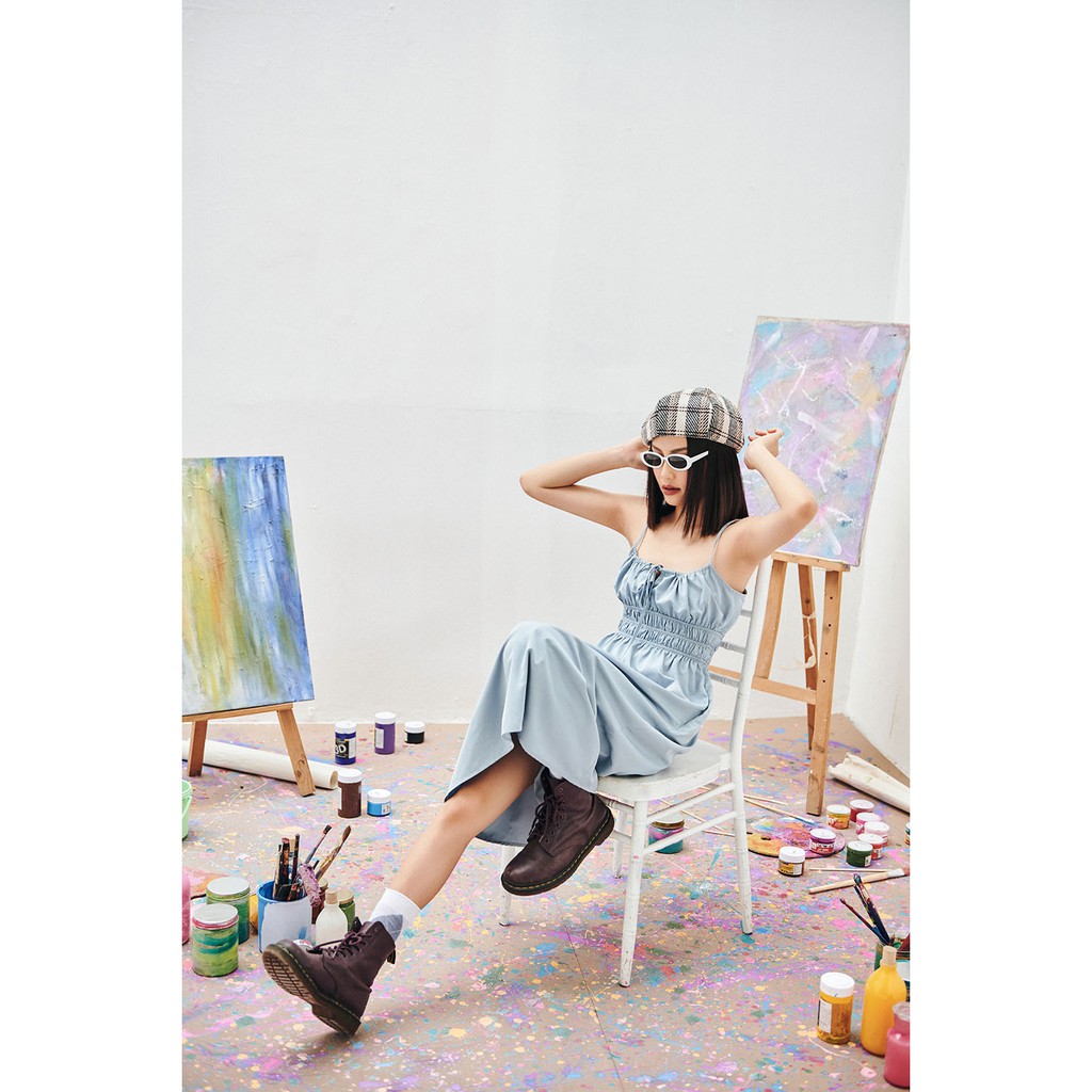 DOTTIE - Đầm Midi Hai Dây Nhún Ngực Nữ D0064 | BigBuy360 - bigbuy360.vn