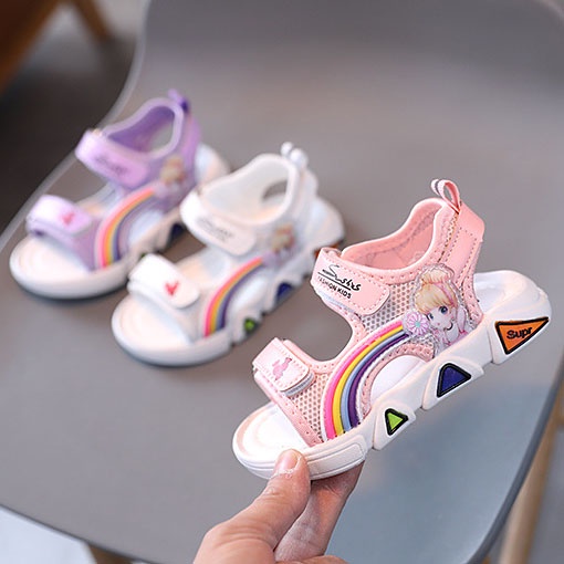 SUGE Xăng đan Đế Mềm Thoáng Khí Có Đèn LED Thời Trang Cho Bé Gái