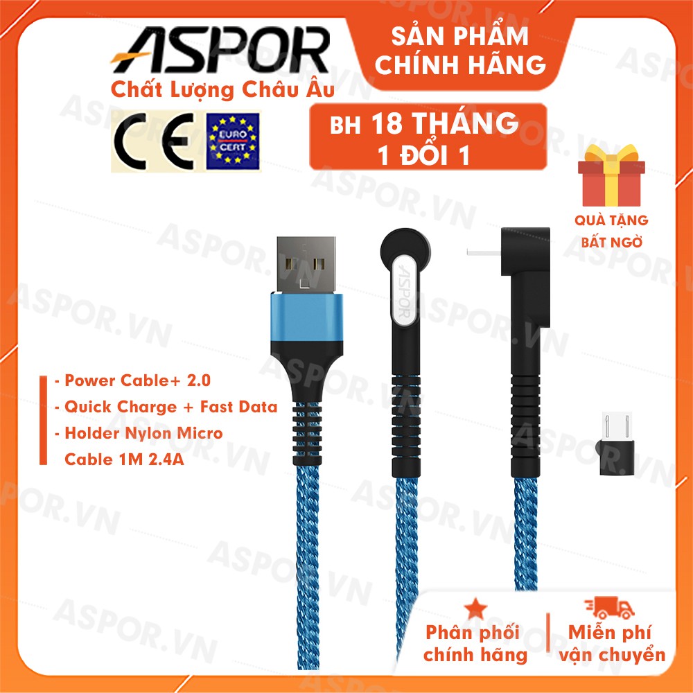 Cáp sạc ASPOR Micro USB sạc nhanh 2.4A dài 1m - A185