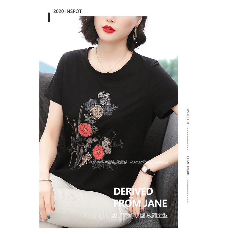 Áo thun tay ngắn dáng rộng màu sắc đơn giản dành cho phụ nữ trung niên