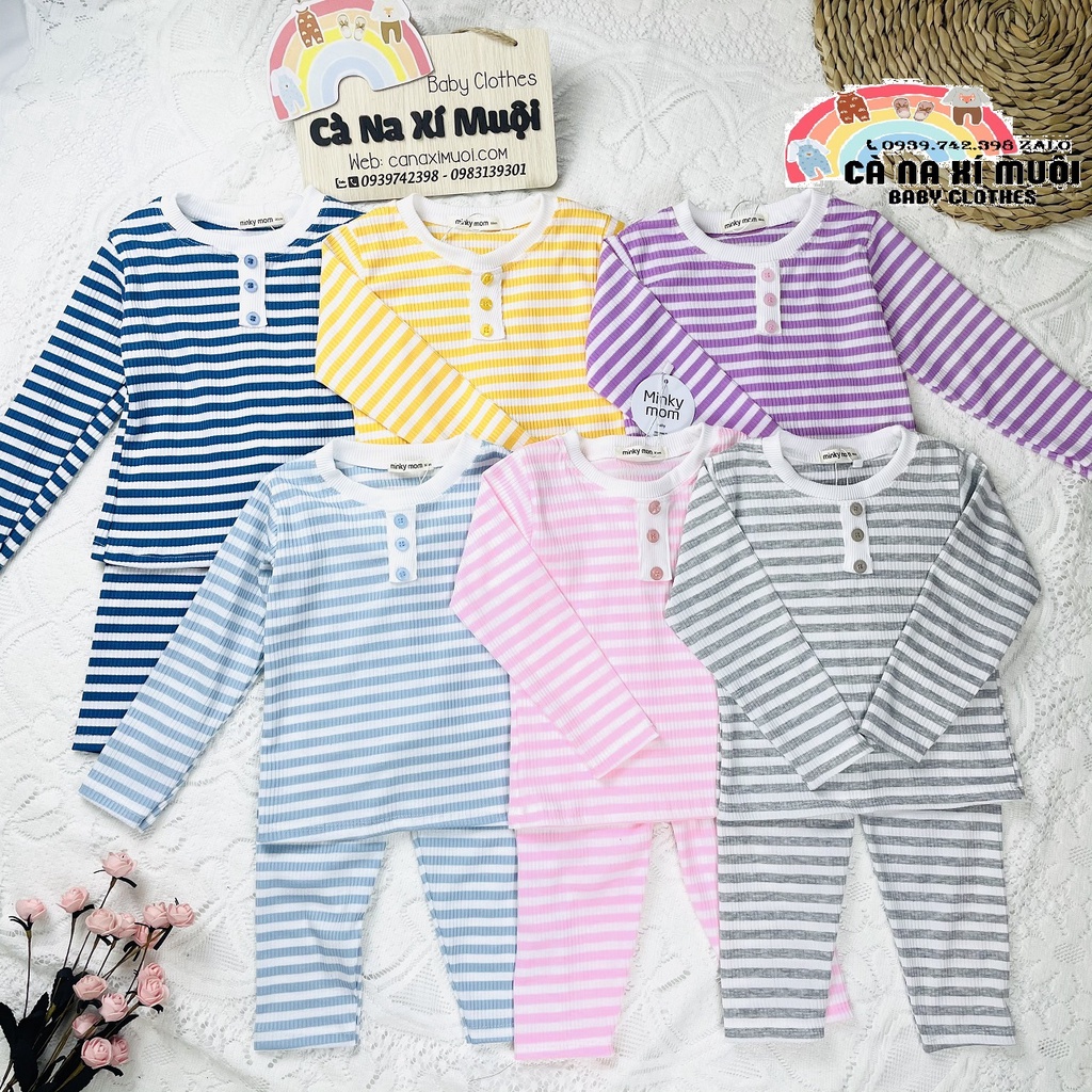 FULLSIZE(9-26KG)Bộ Minky Mom Thun Gân Dài Tay Hàng Chuẩn Hoạ Tiết Dể Thương Cho Bé Gái Bé Trai, Đủ Màu