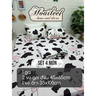 [4 món] Bộ ga gối cottong poly bò sữa trắng ga trải giường bò sữa đủ kích thước m6 m8 2m
