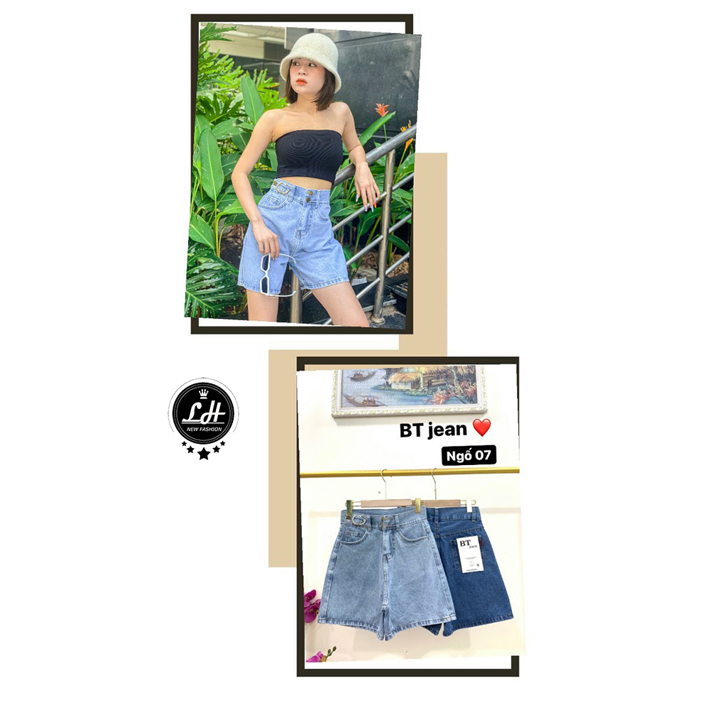 Quần ngố nữ ống rộng, quần short jean lưng cao màu xám đen hai nút kiểu túi nắp, túi vuông, 2 đai siêu dễ thương giá rẻ | WebRaoVat - webraovat.net.vn