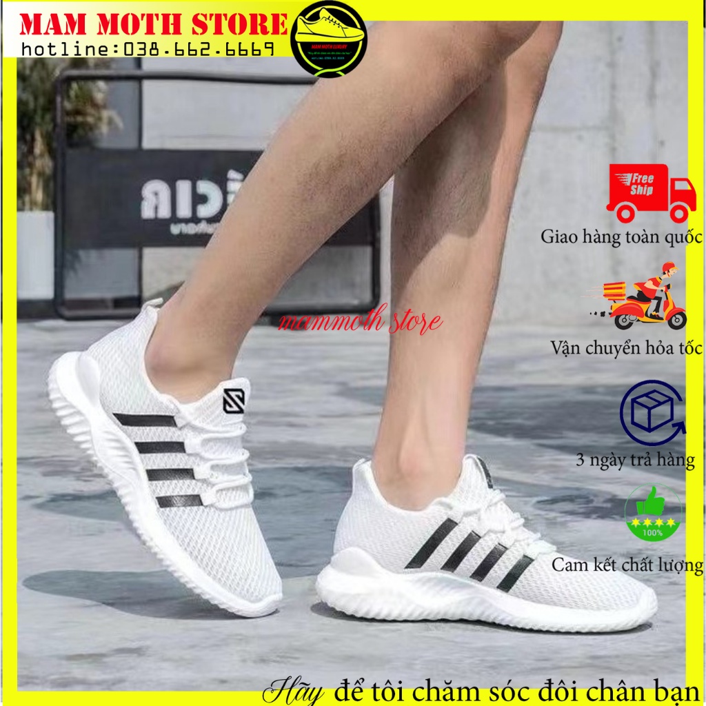 Giày thể thao nam, giầy tập gym, chạy bộ mã A01 hai màu đen trắng 4 sọc full size hàng quảng châu shop MAMMOTH