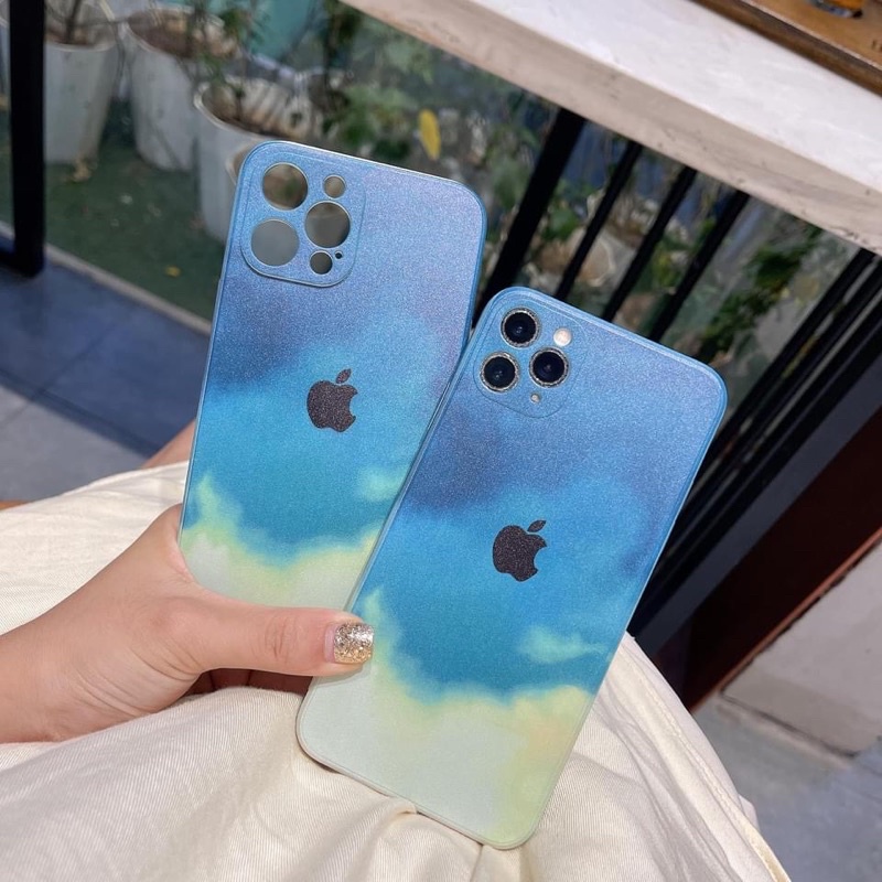ỐP LƯNG IPHONE LOANG XANH TRẮNG CẠNH VUÔNG CHỐNG BẨN