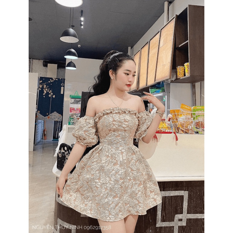 Mẫu Thiết Kế Đầm Gấm Trễ Vai Hợp Thời Trang Siêu HOT UP