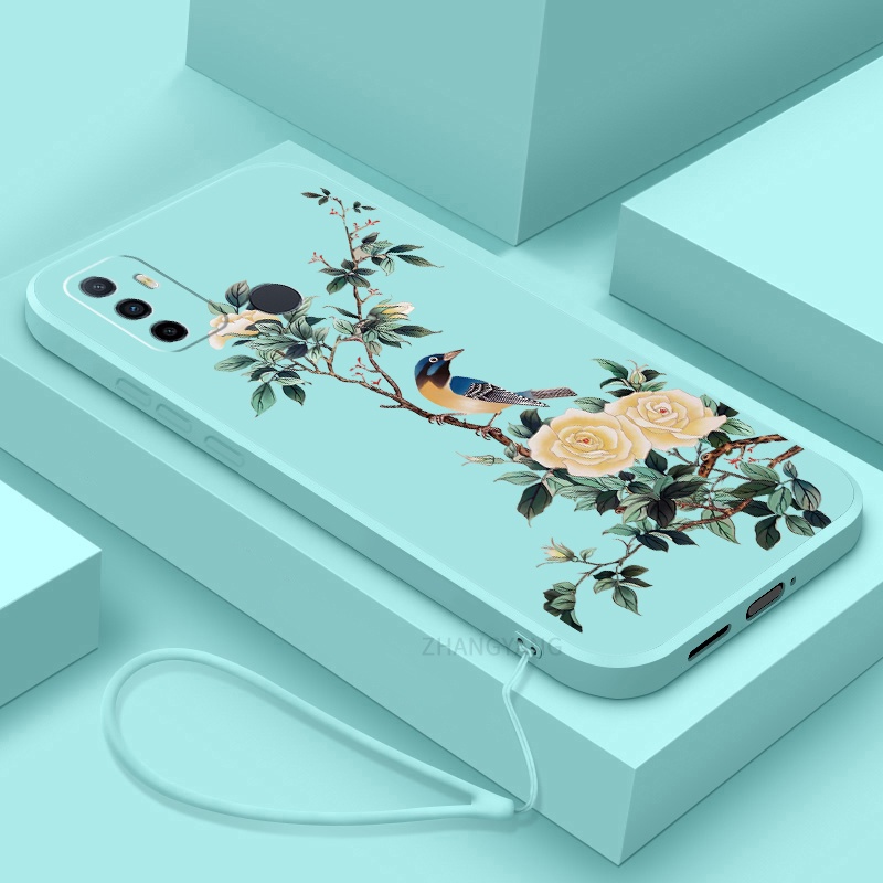Ốp Điện Thoại TPU Mềm Họa Tiết Hoa Và Chim Có Dây Đeo Cho oppo a53 a53 2020