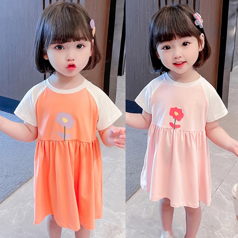 Đầm Thun Dáng Rộng In Hoa Lưng Cao Kiểu Hàn Quốc Thời Trang Mùa Hè Dễ Thương Cho Bé Gái
