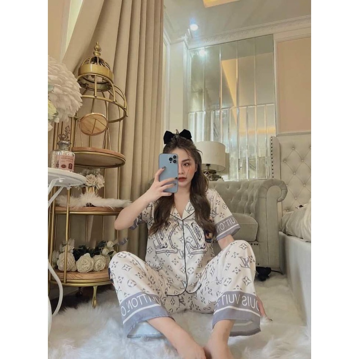Bộ Pijama Thiết Kế 5D Quần Dài Tay Cộc Lụa Mango Cao Cấp