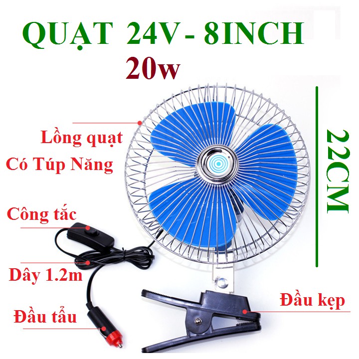 Quạt 12v hoặc 24v - 25w - Đường kính 27cm, Đầu tẩu dùng trong xe ô tô