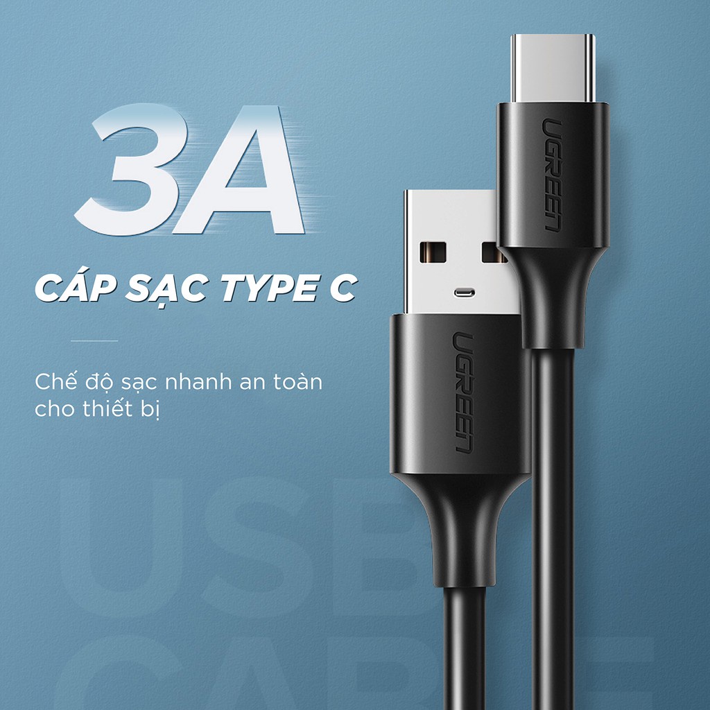 Cáp sạc nhanh UGREEN US287 USB 2.0 sang USB Type-C, điện áp 3A, độ dài từ 0.25m đến 2m - Hàng phân phối chính hãng