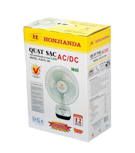 Quạt sạc tích điện có đèn Honjianda HJD - FL 301 (1 bình/2 bình)