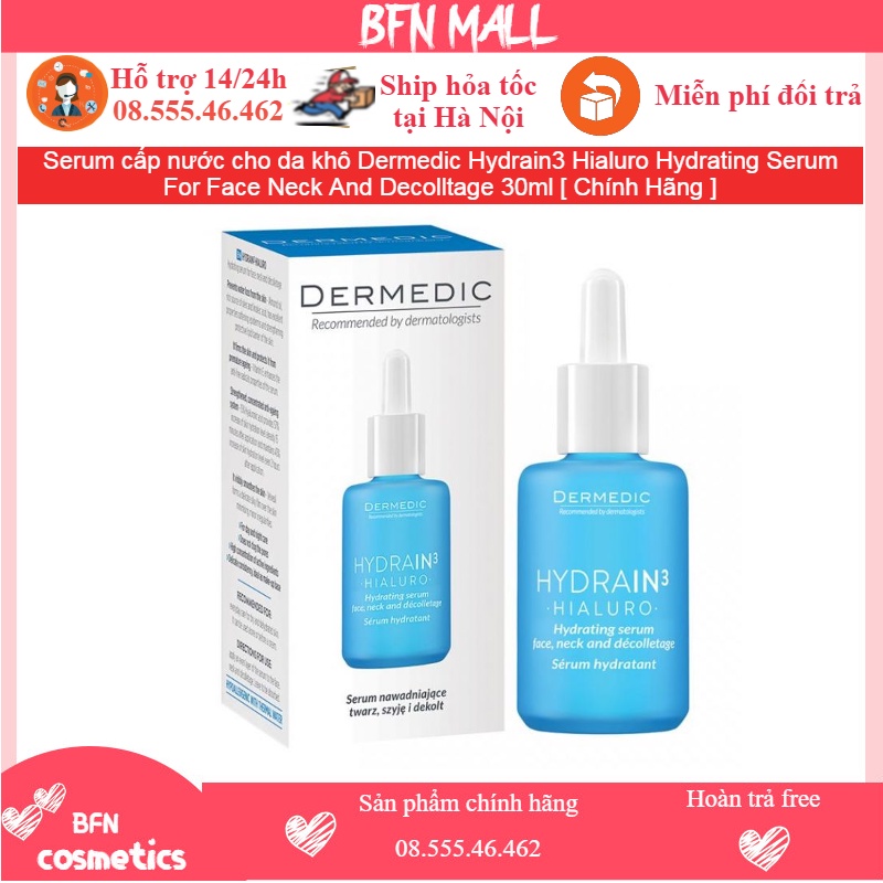 Serum cấp nước cho da khô Dermedic Hydrain3 Hialuro Hydrating Serum For Face Neck And Decolltage 30ml [ Chính Hãng ]